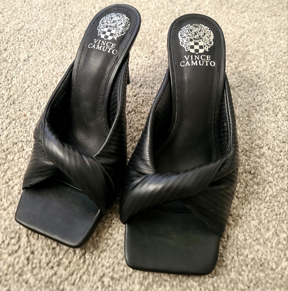Vince Camuto Black Mules Sleek Square Toe Design